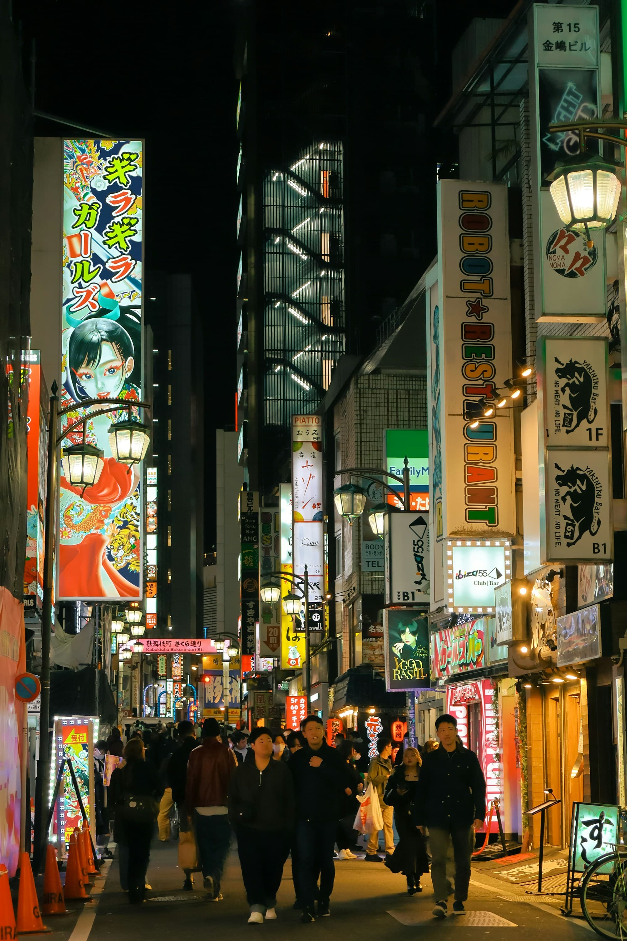 Neon-lit Kabukicho street at night